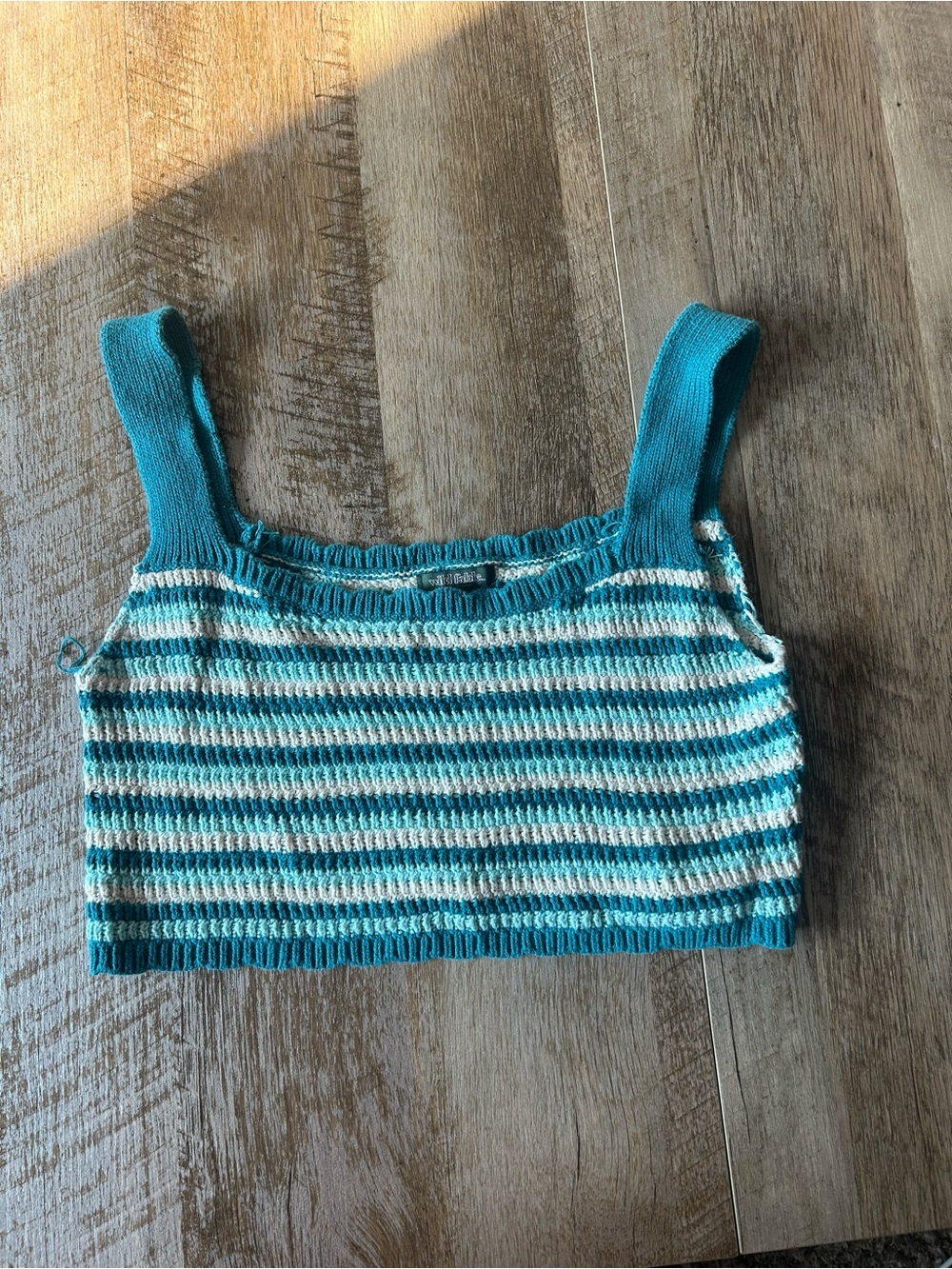 wild fable Teal and Cream Striped Cropped Tank Top